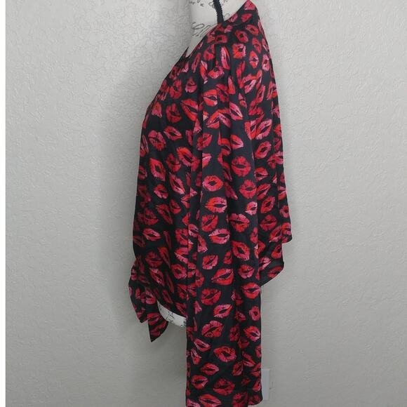 Bold Elements Lips Kiss Print 90s Vibe Shirt with Bottom Tie Size XL (cl) - Picture 2 of 7